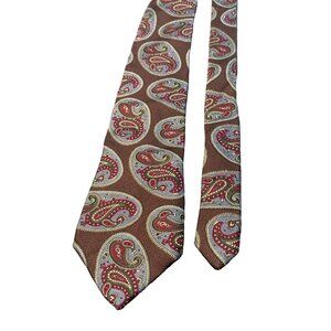 Mario Valentino Mens Brown Paisley Silk Tie Italian Silk Necktie